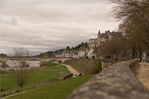 Amboise mit Schloss vom Ufer der Loire